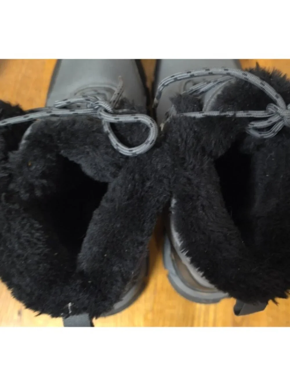 Shulook Men's Grey Black Faux Fur Lined Lace-Up Mid Calf Snow Boots US 11